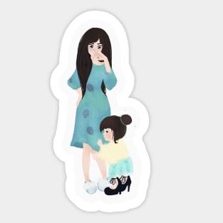 Asian Mom and Daughter Sticker